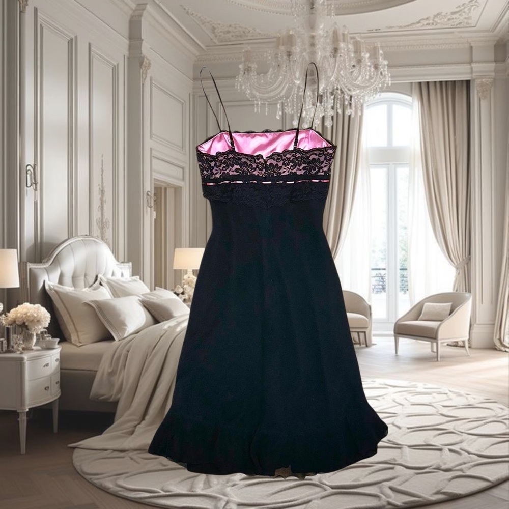 *SOLD* Vintage Party Milkmaid Babydoll Ribbon Lace Express Silk Midi Slip Dress - Picture 2 of 6